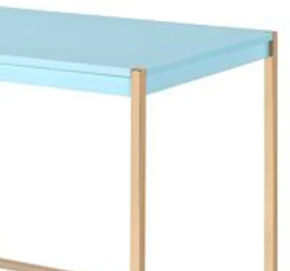 Writing Desk with USB Dock and Metal Legs, Sky Blue and Gold-Benzara