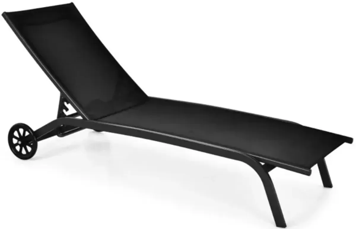 Hivvago 6-Poisition Adjustable Outdoor Chaise Recliner with Wheels