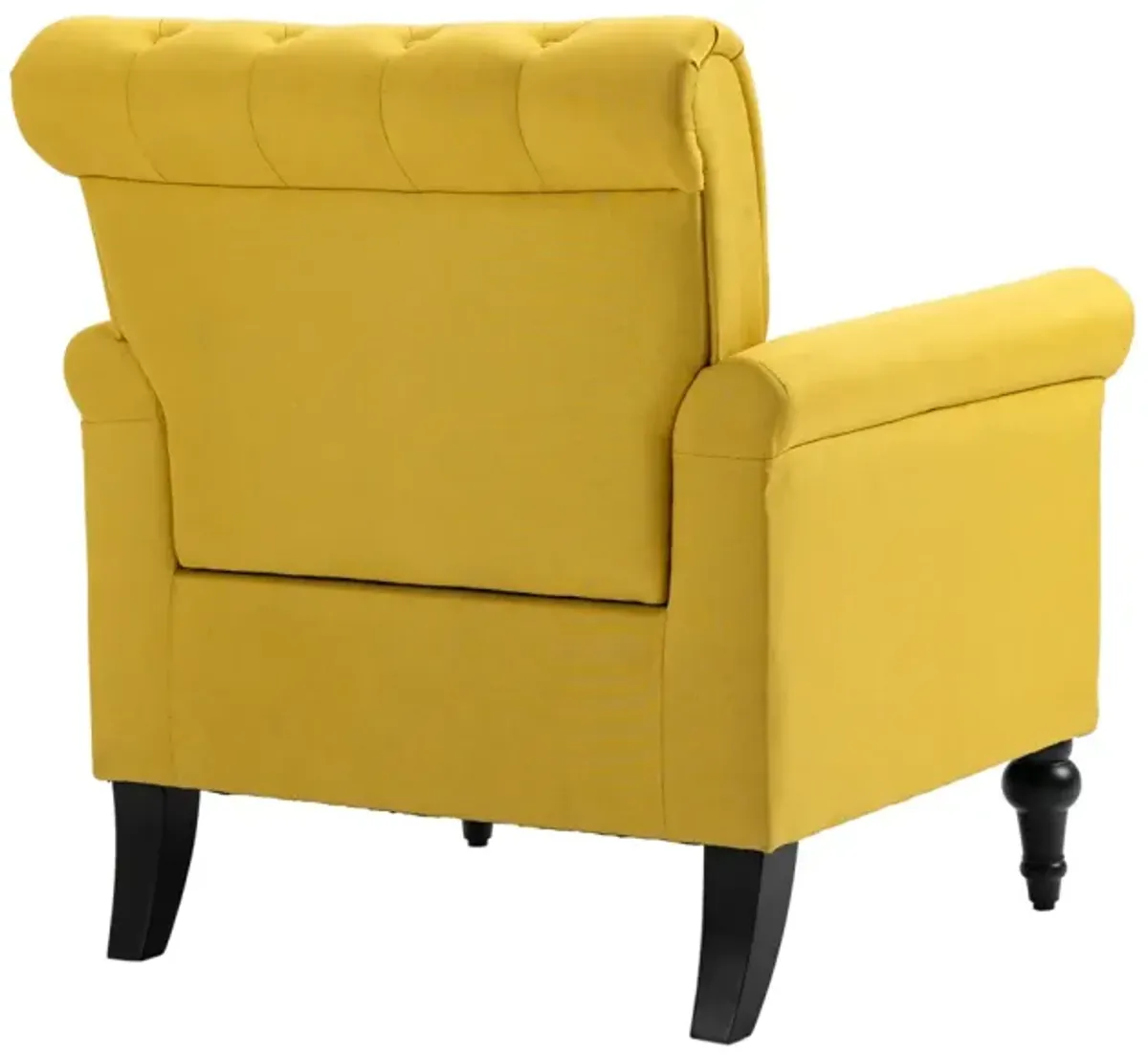 Mid-Century Modern Accent Chair, Linen Armchair with Tufted Back/Wood Legs, Upholstered Lounge