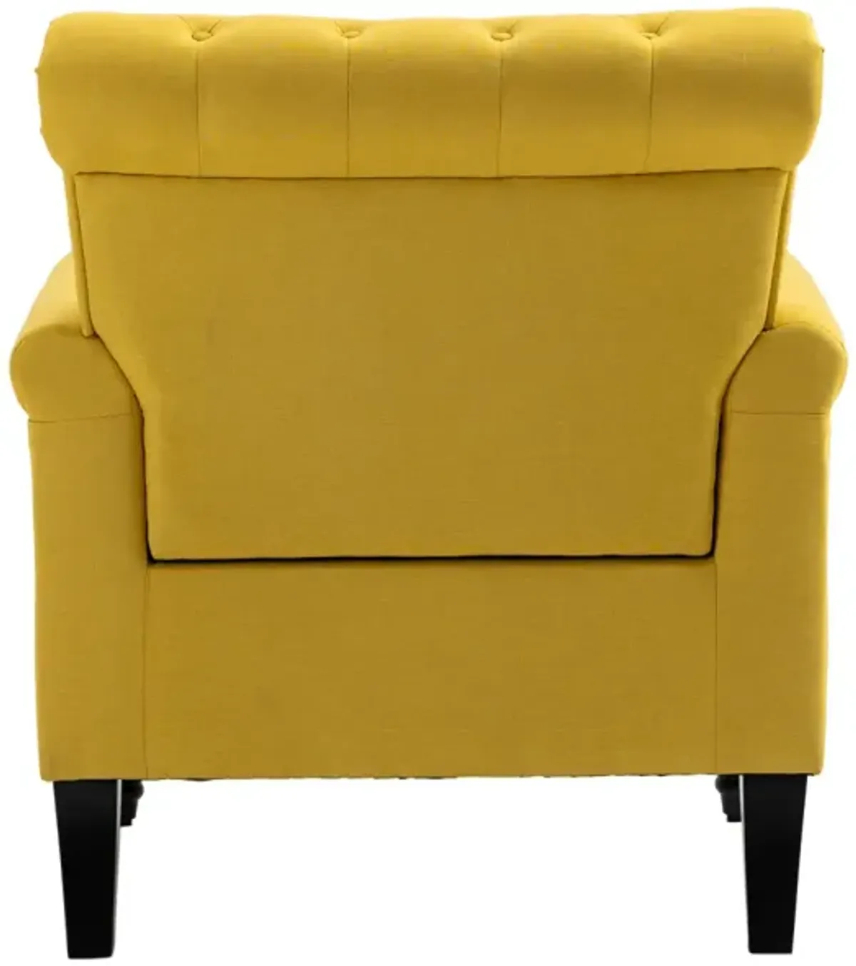 Mid-Century Modern Accent Chair, Linen Armchair with Tufted Back/Wood Legs, Upholstered Lounge