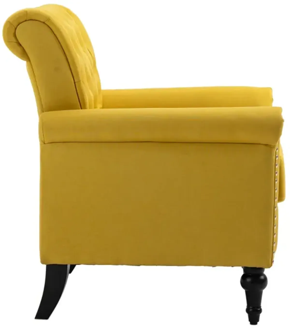 Mid-Century Modern Accent Chair, Linen Armchair with Tufted Back/Wood Legs, Upholstered Lounge