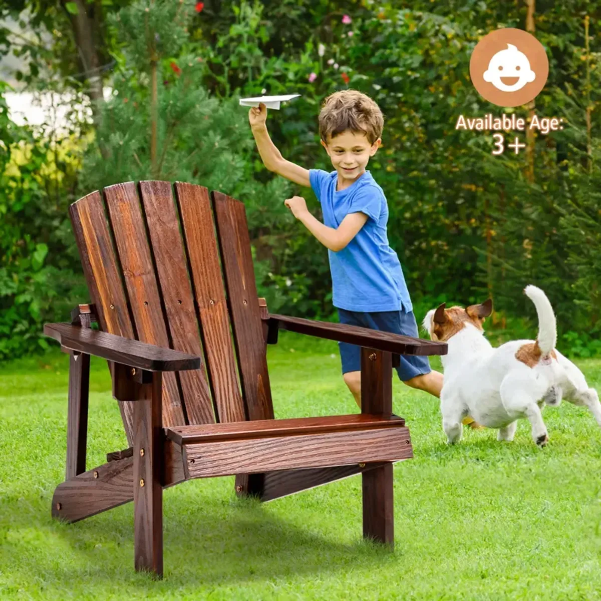 Kid's Adirondack Chair with High Backrest and Arm Rest-Coffee