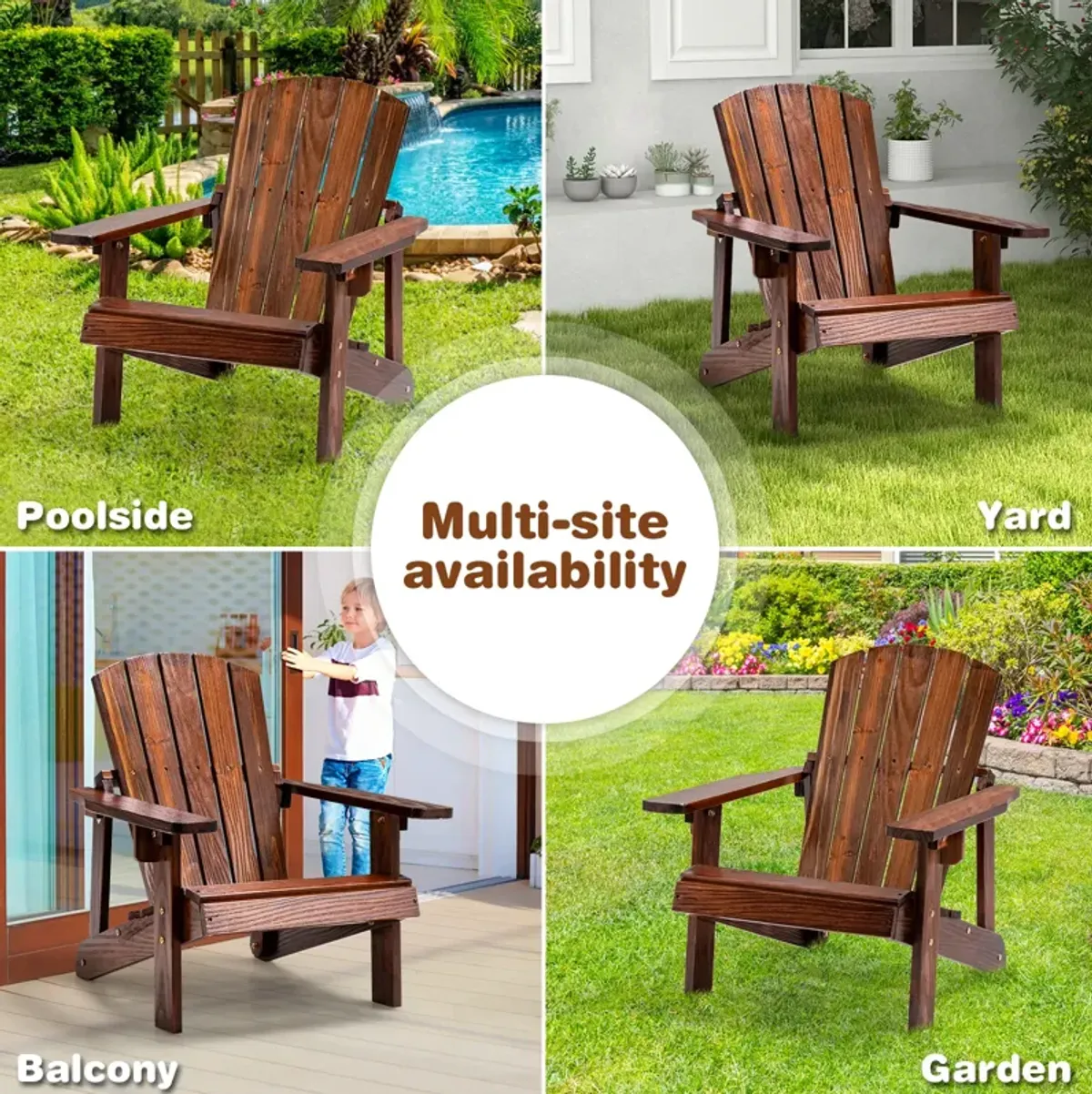 Kid's Adirondack Chair with High Backrest and Arm Rest-Coffee