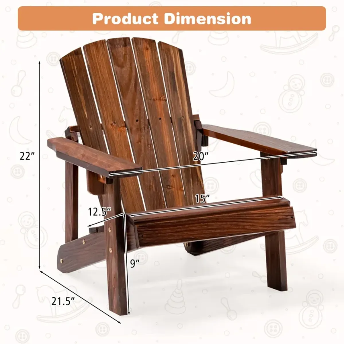 Kid's Adirondack Chair with High Backrest and Arm Rest-Coffee