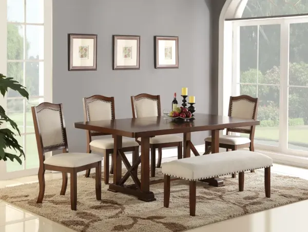 Streamdale Cream Upholstered Dining Chairs Set of 2 with Nailheads