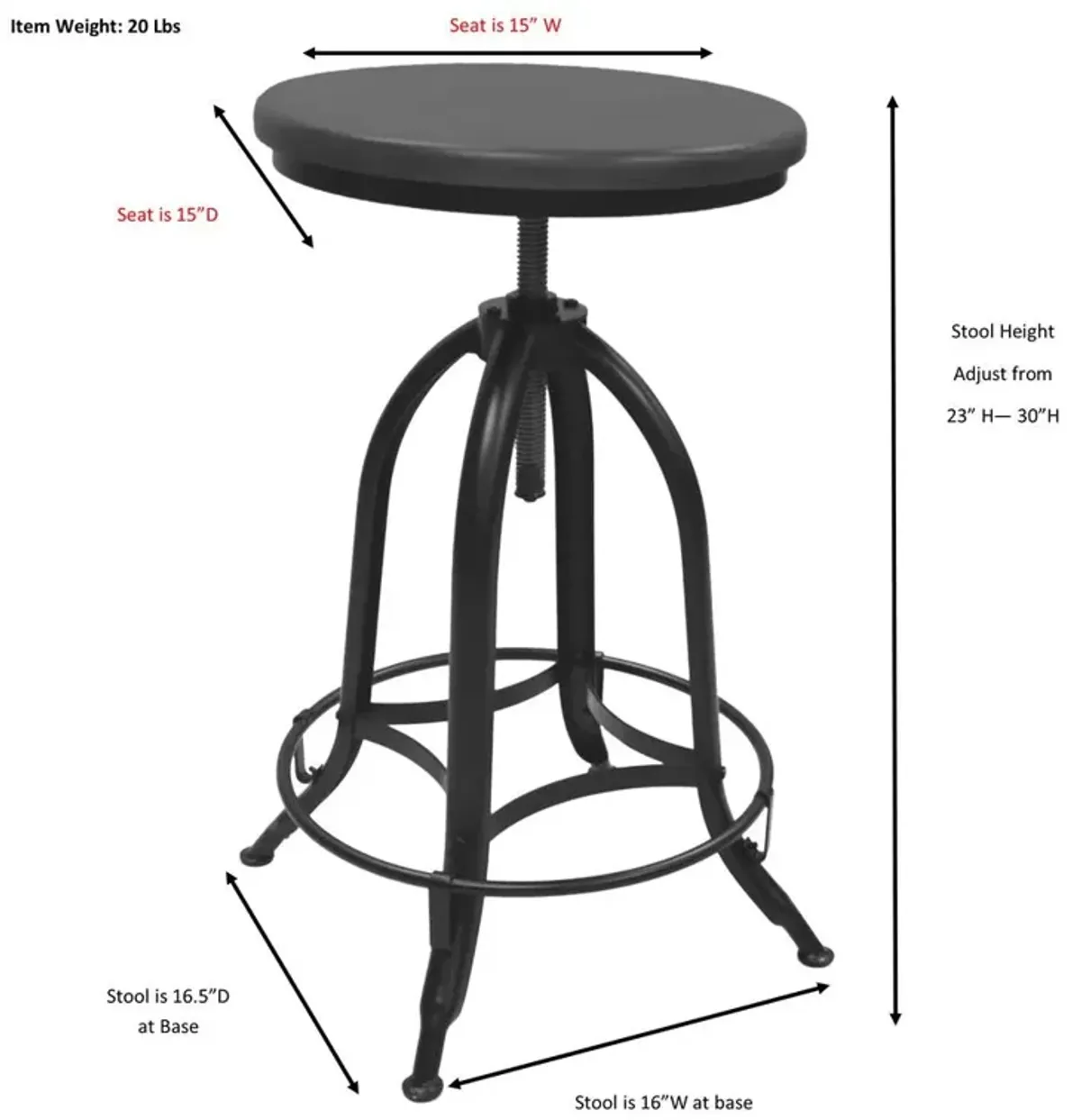 Carolina Living Ryder Adjustable Barstool - Chestnut Seat - Black Base