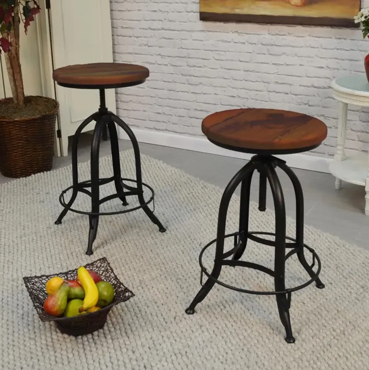 Carolina Living Ryder Adjustable Barstool - Chestnut Seat - Black Base