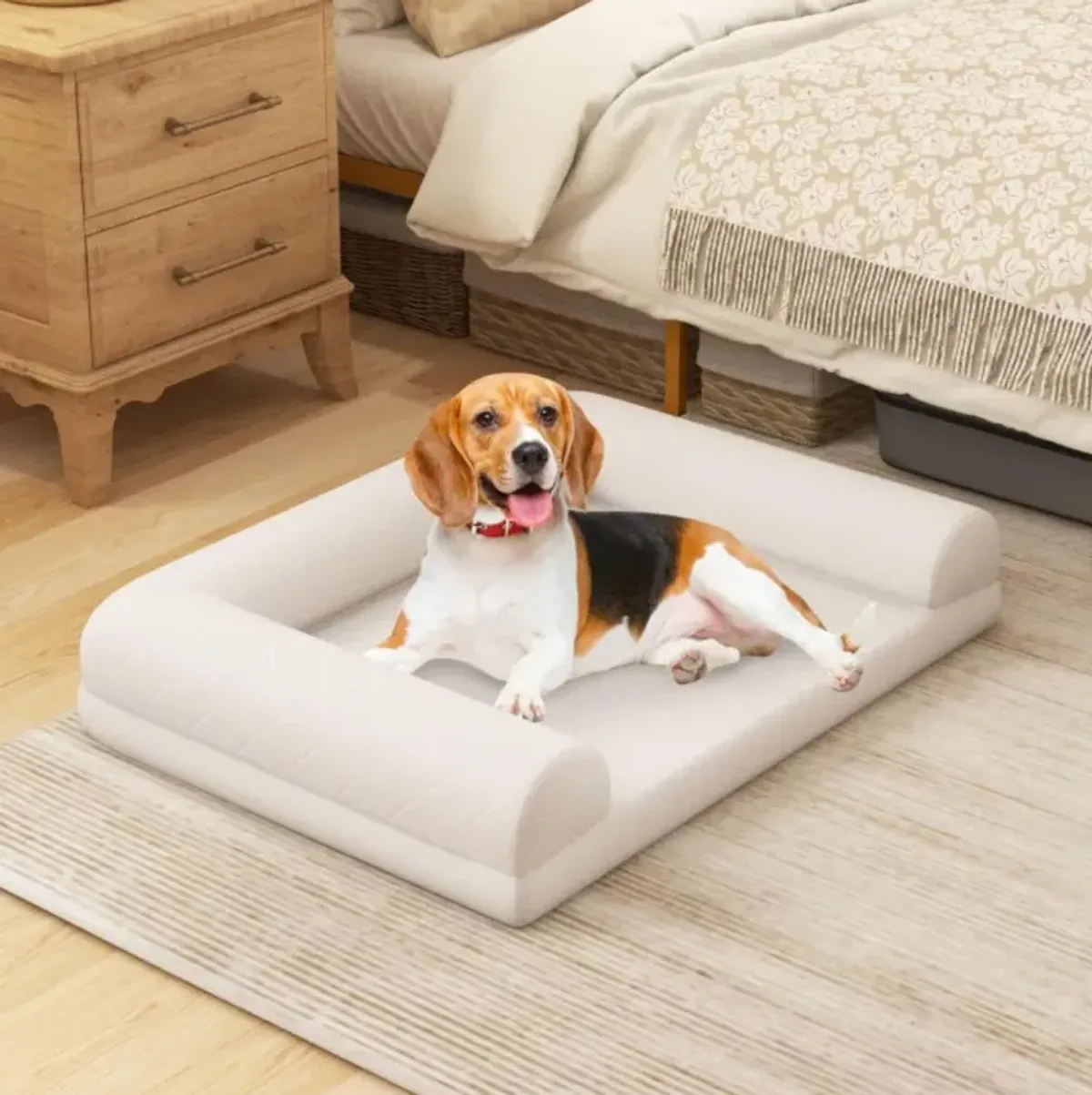 Hivvago Egg-Foam Dog Crate Bed with 3-Side Bolster and Removable Washable Bed Cover