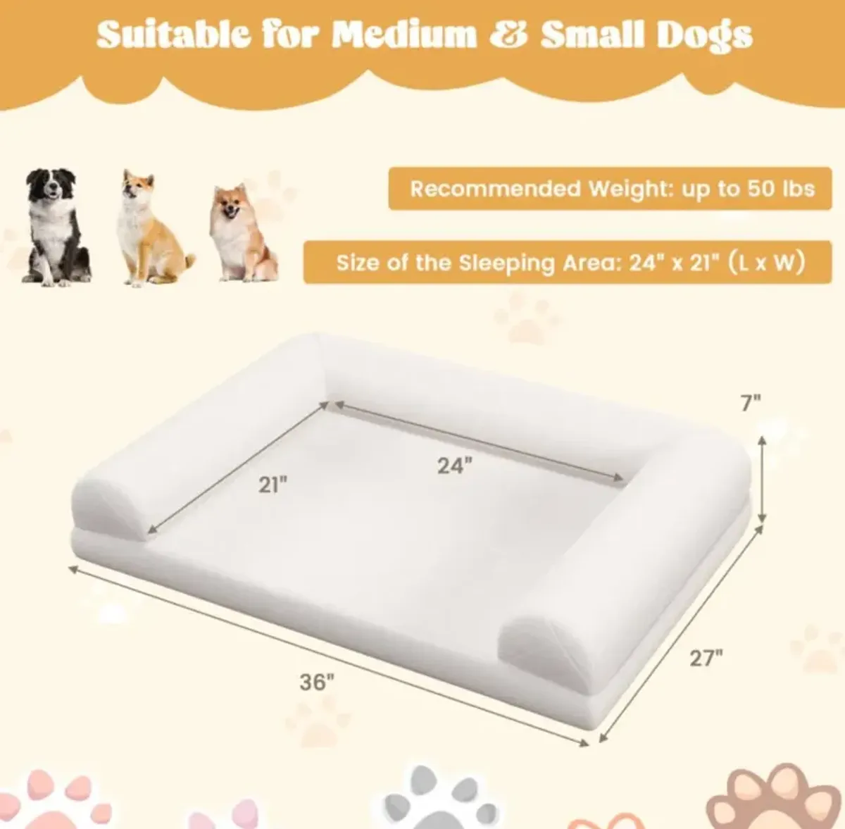 Hivvago Egg-Foam Dog Crate Bed with 3-Side Bolster and Removable Washable Bed Cover