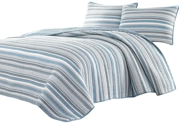 3-Piece Nautical Anchor Reversible Quilt Set in Cotton, Lightweight Bedding for Year-Round Comfort