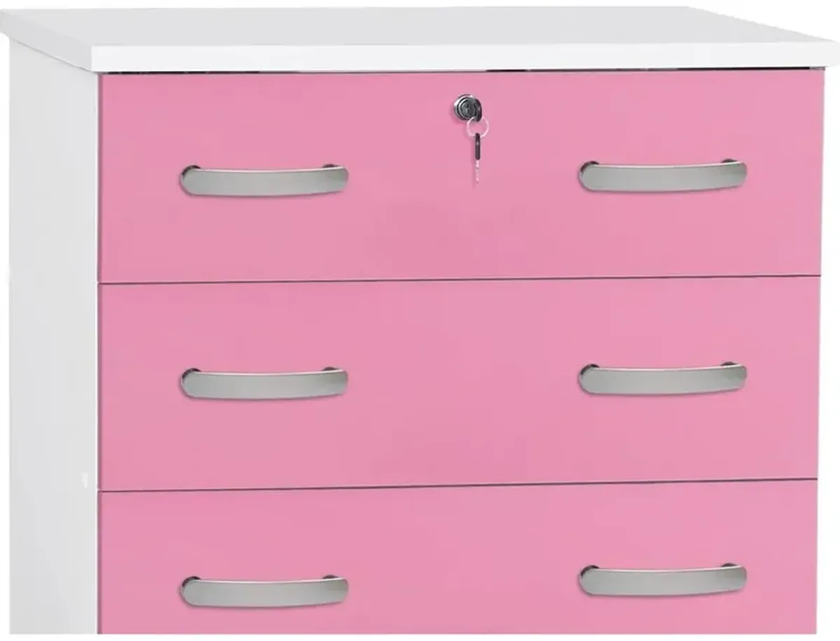 Better Home Products Cindy 5 Drawer Chest Wooden Dresser with Lock in Pink