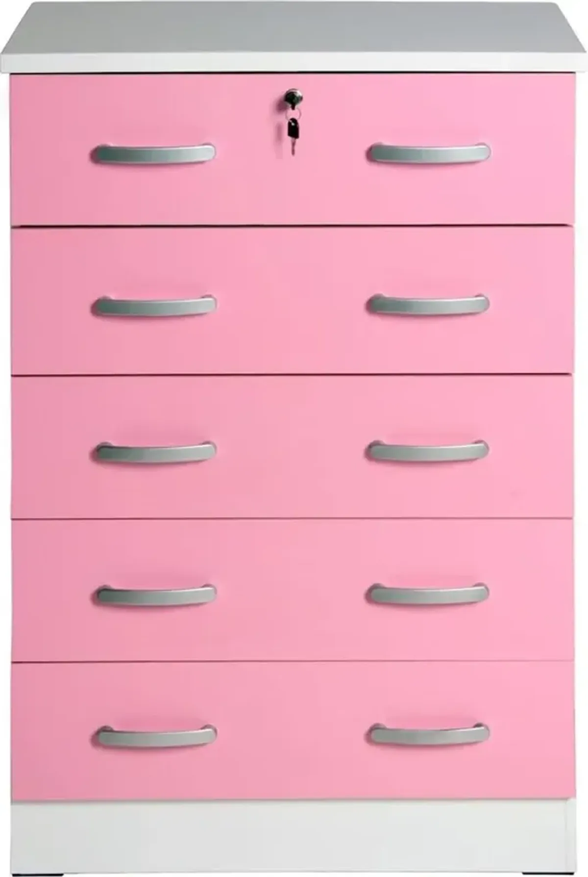 Better Home Products Cindy 5 Drawer Chest Wooden Dresser with Lock in Pink