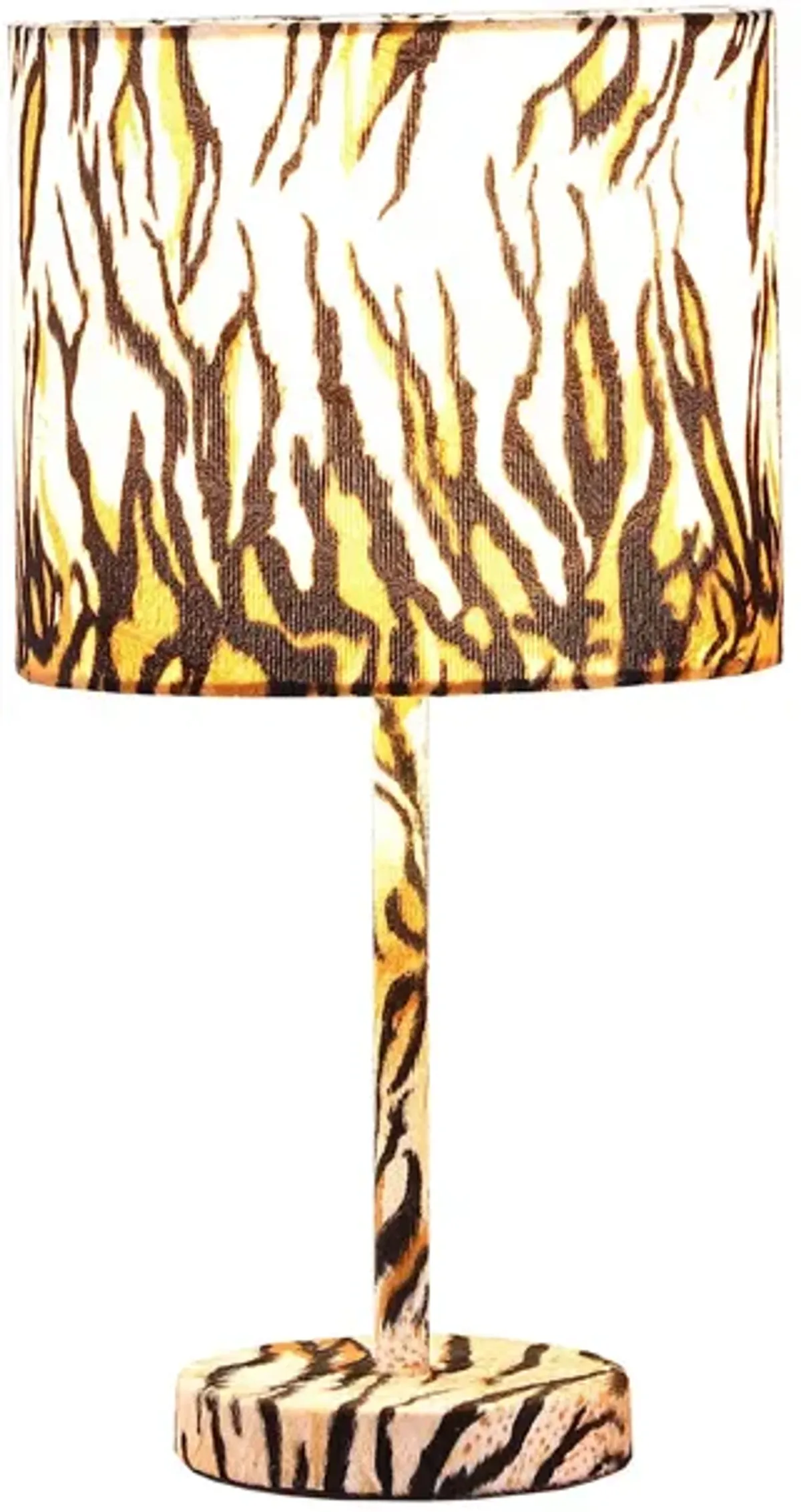 Fabric Wrapped Table Lamp with Striped Animal Print, Brown and Black-Benzara