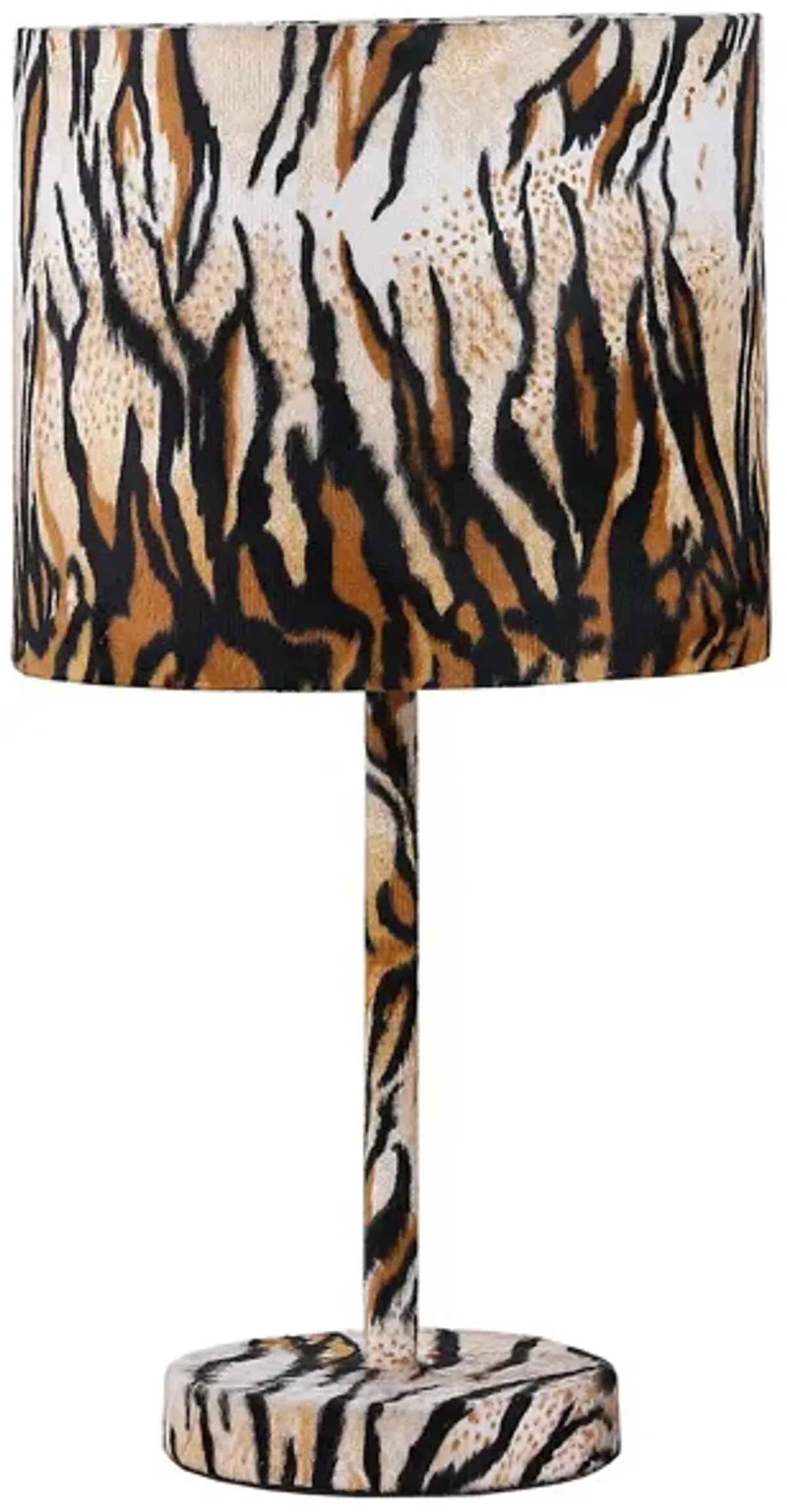 Fabric Wrapped Table Lamp with Striped Animal Print, Brown and Black-Benzara
