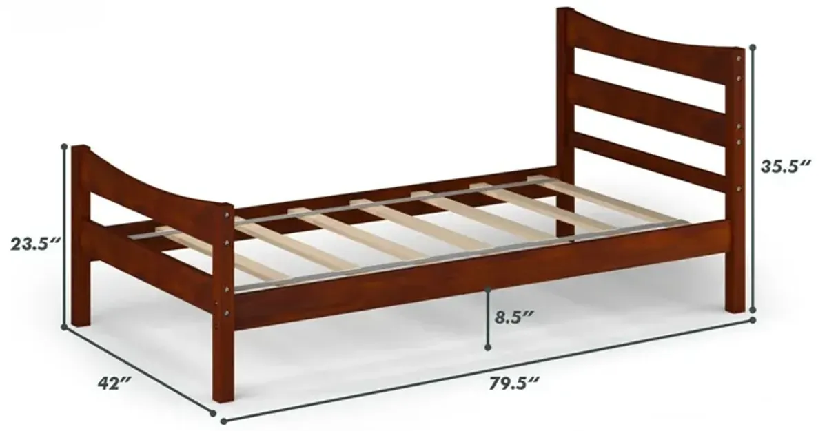 Twin Size Rustic Style Platform Bed Frame with Headboard and Footboard