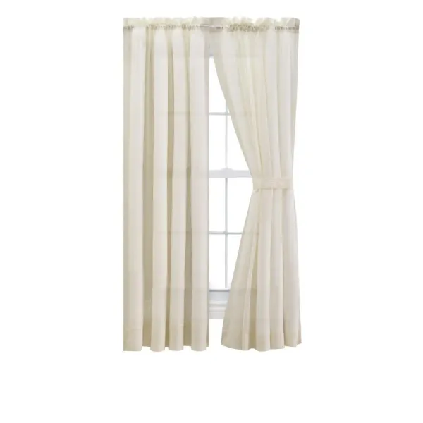 Ellis Curtain Cotton Voile 1.5" Rod Packet Tailored Curtain Panel Pair for Windows 80" x 84" Natural