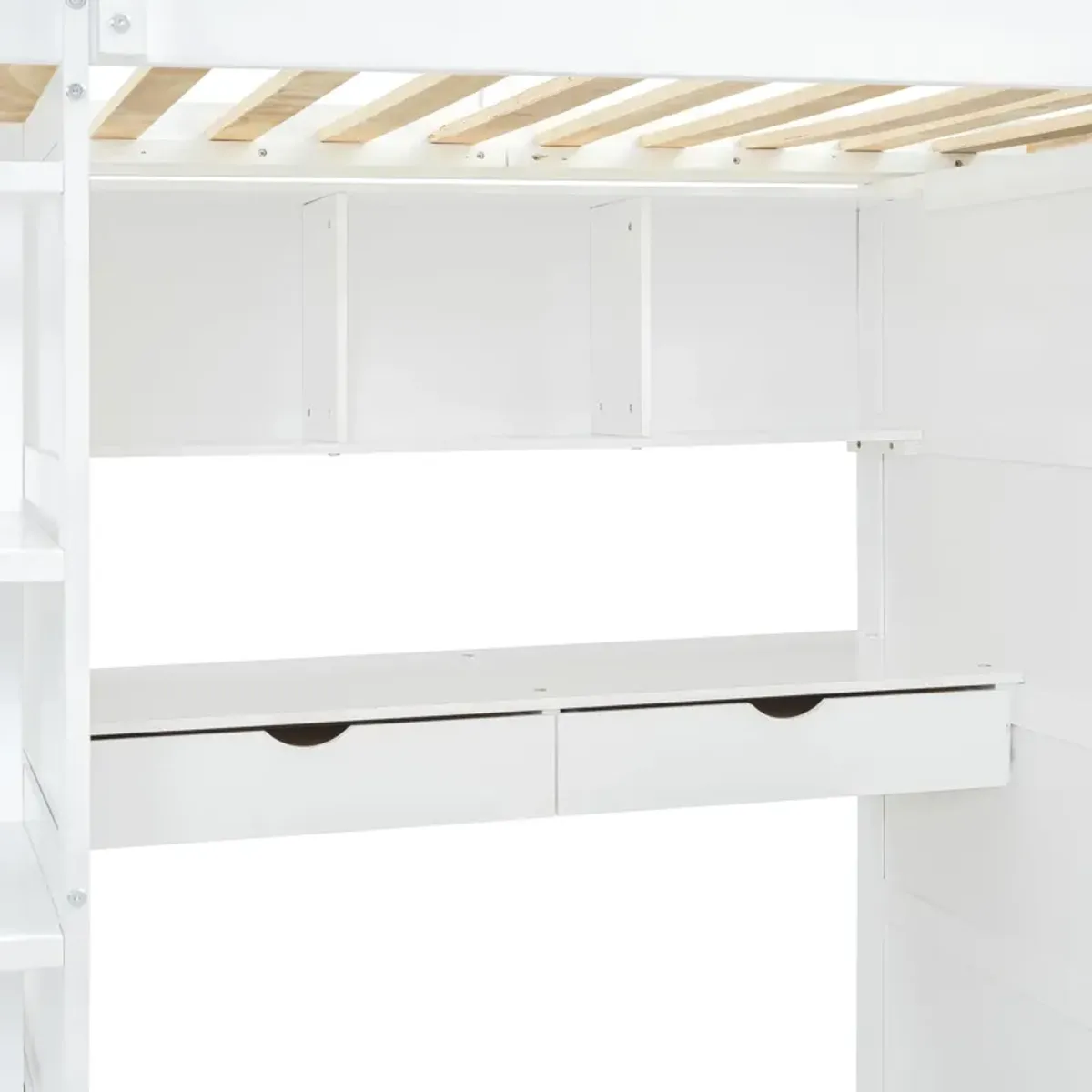 Merax Classical Loft Bed with Desk and Wardrobes