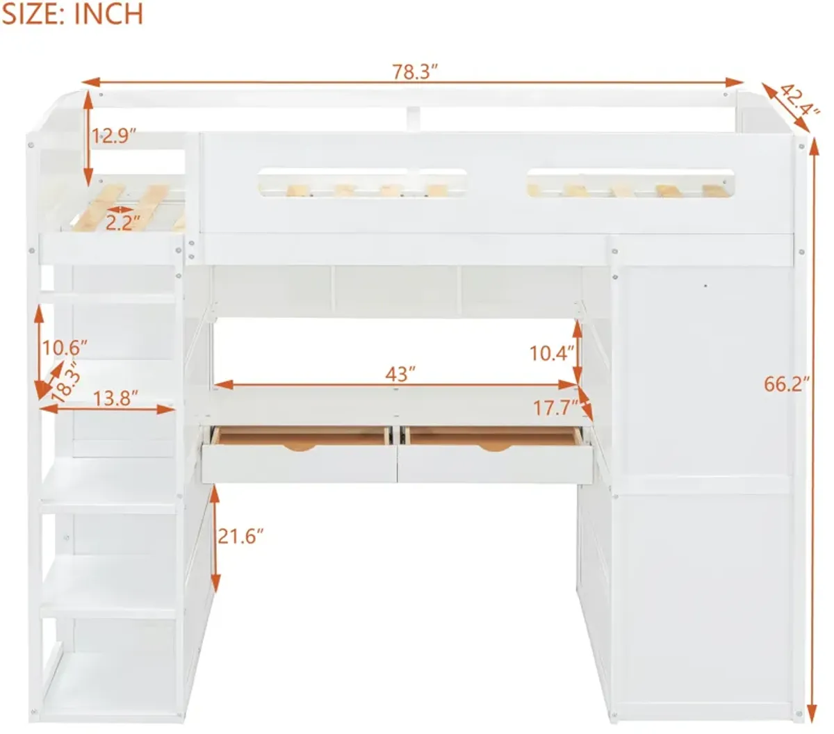 Merax Classical Loft Bed with Desk and Wardrobes