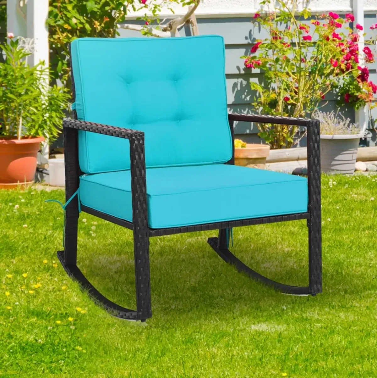 Patio Rattan Rocker Outdoor Glider Rocking Chair Cushion Lawn