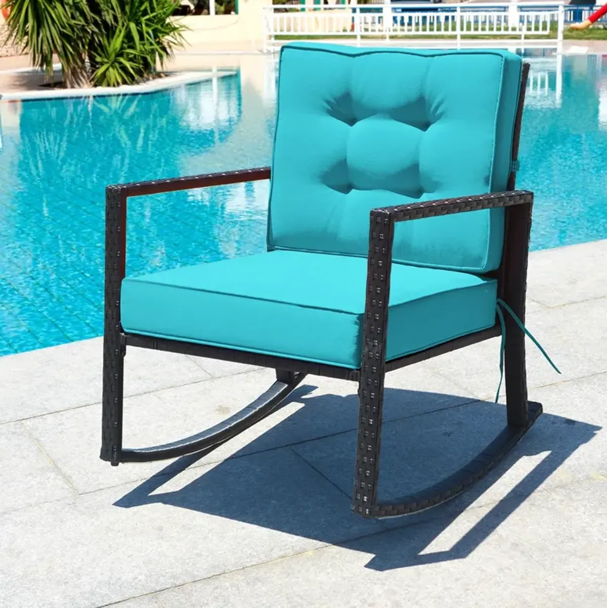 Patio Rattan Rocker Outdoor Glider Rocking Chair Cushion Lawn