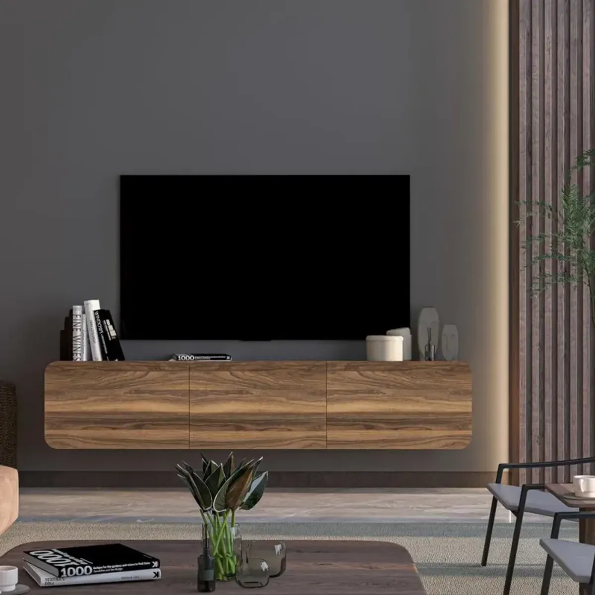 Atelier Mobili Floating TV Stand Wall Mounte for up to 80 inch TV and Under TV Cabinet (Walnut)