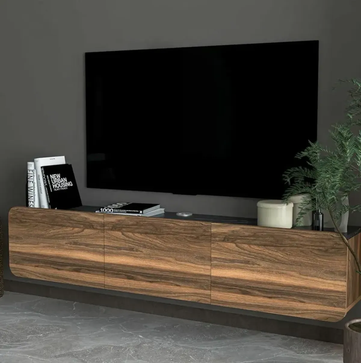 Atelier Mobili Floating TV Stand Wall Mounte for up to 80 inch TV and Under TV Cabinet (Walnut)