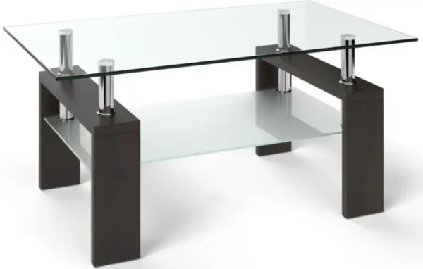 Rectangular Tempered Glass Coffee Table with Shelf