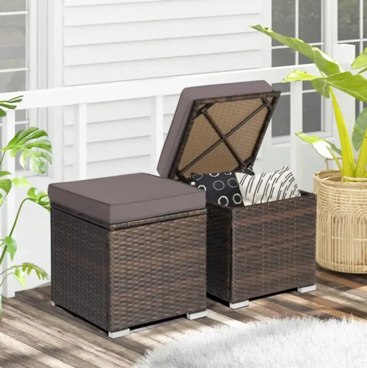 Hivvago 2 Pieces Patio Ottoman with Removable Cushions-Navy