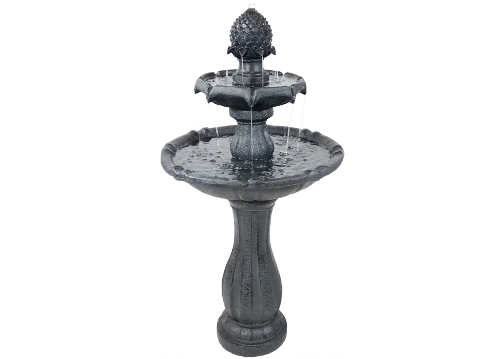 Sunnydaze Pineapple Outdoor 2-Tier Solar Fountain with Battery