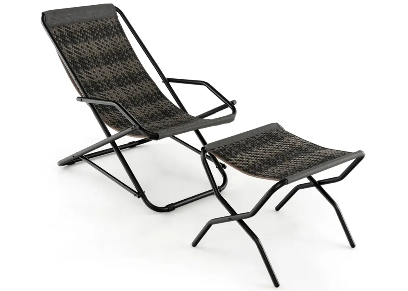 Patio PE Wicker Rocking Chair with Armrests and Metal Frame-Grey