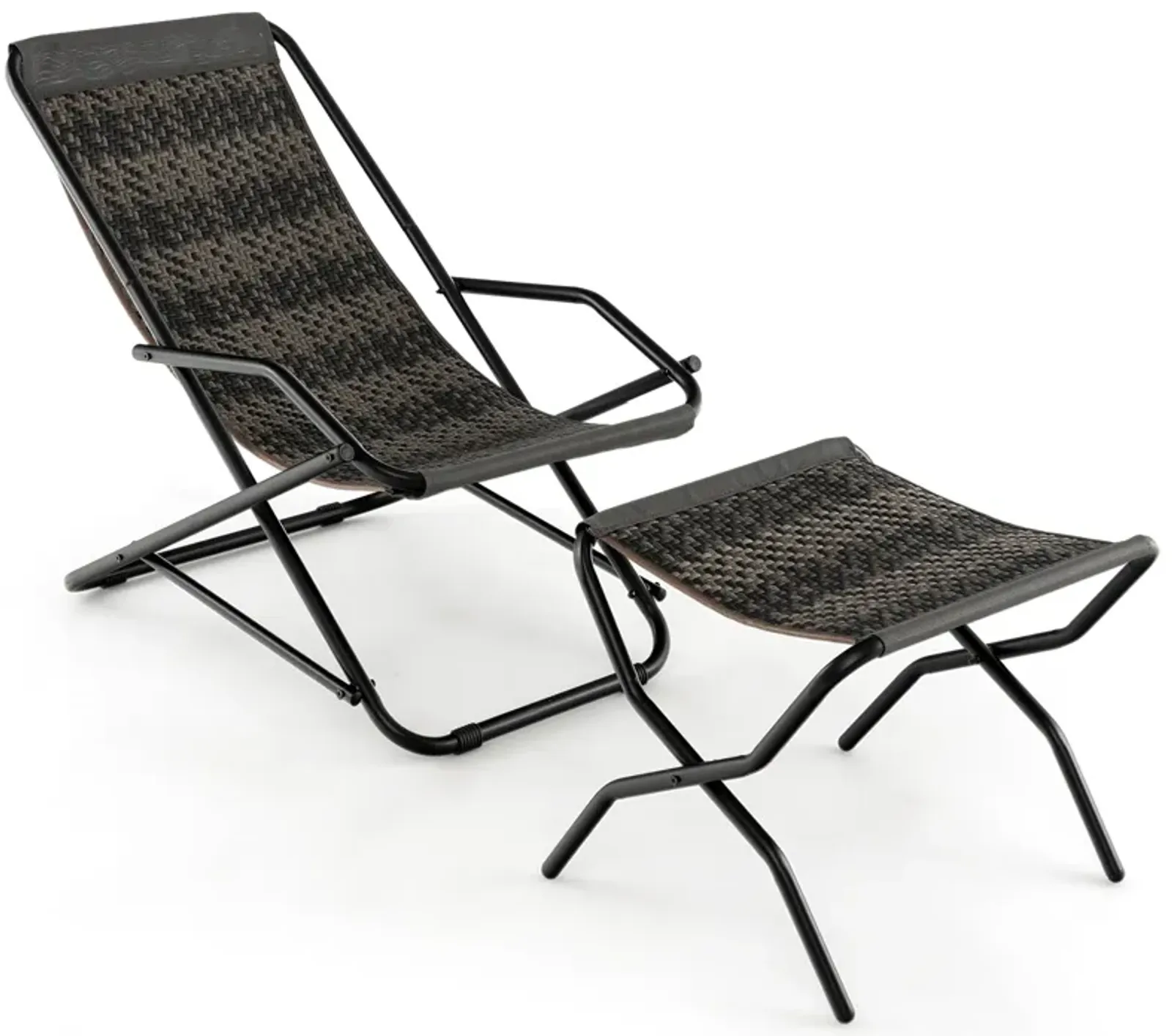 Patio PE Wicker Rocking Chair with Armrests and Metal Frame-Grey