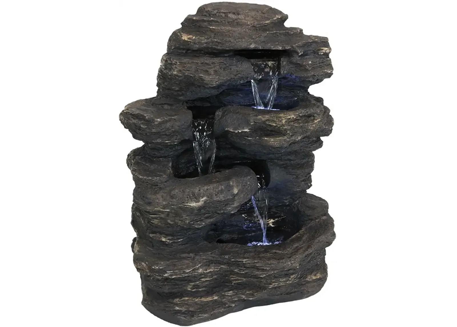 Sunnydaze Polystone Rock Falls Waterfall Fountain with LED Lights - 24 in