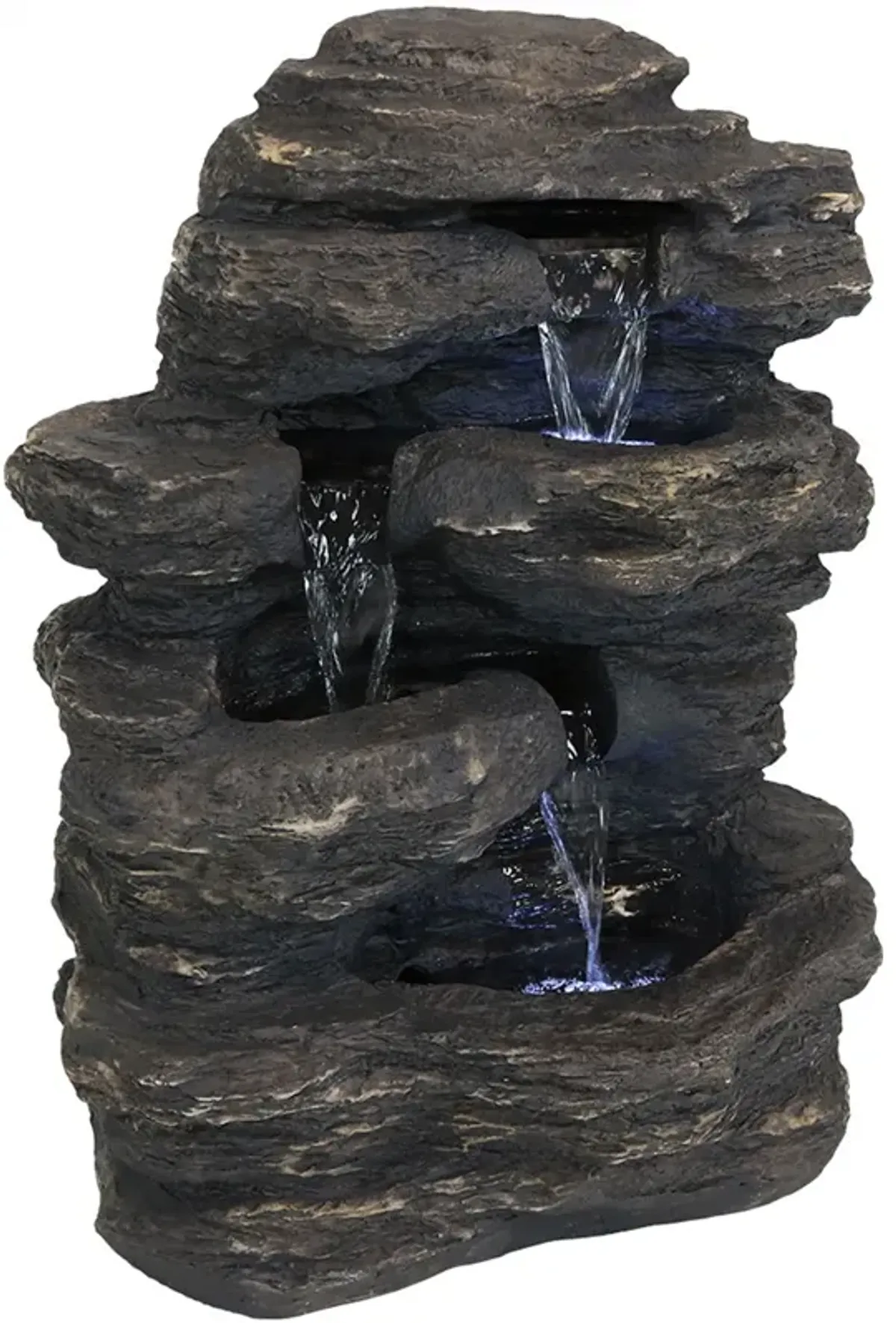 Sunnydaze Polystone Rock Falls Waterfall Fountain with LED Lights - 24 in