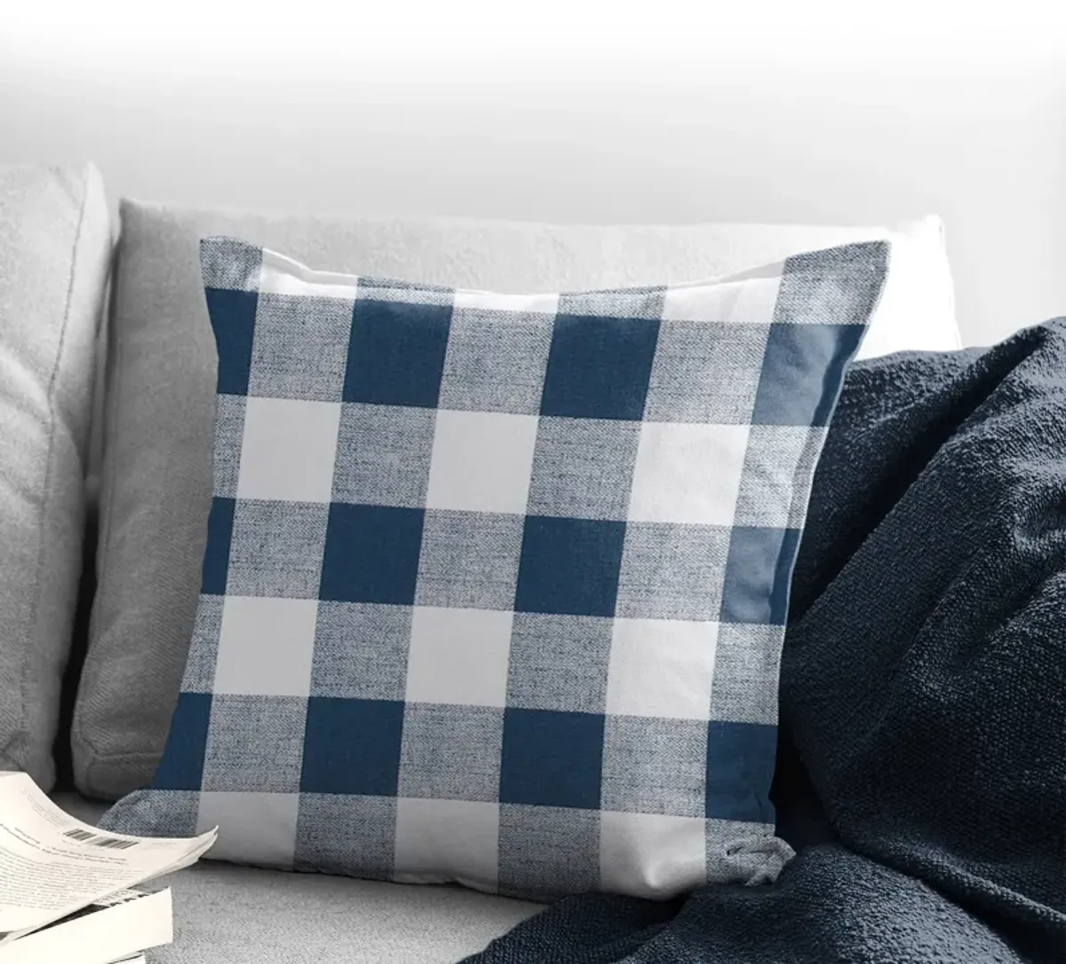 6ix Tailors Fine Linens Lumberjack Check Indigo/White Decorative Throw Pillows