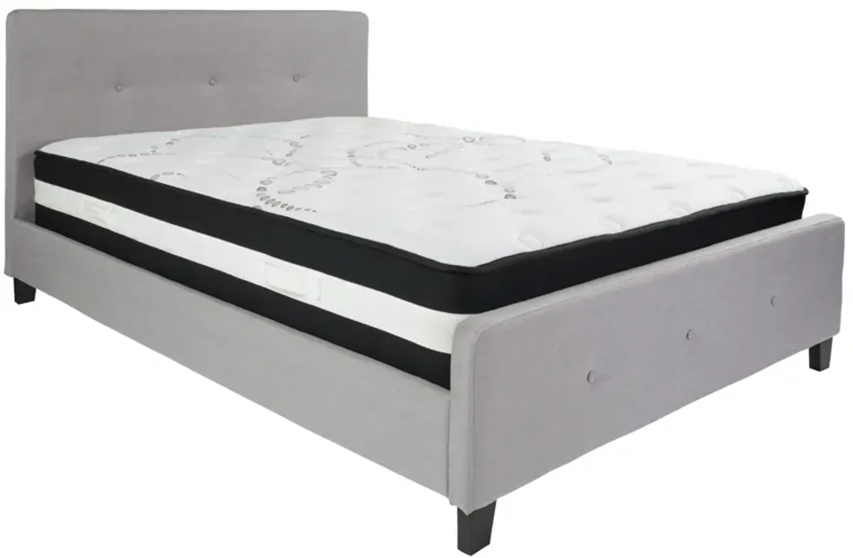 Tribeca Queen Size Tufted Upholstered Platform Bed in Light Gray Fabric with Pocket Spring Mattress