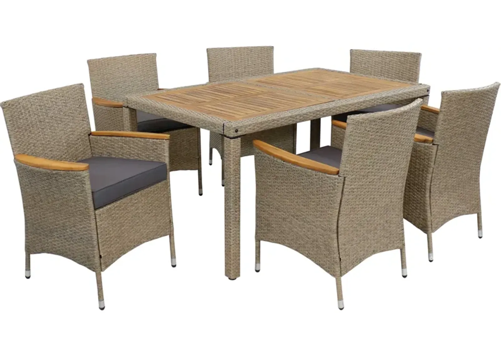 Sunnydaze Foxford Acacia Wood and Resin Rattan 7-Piece Patio Dining Set