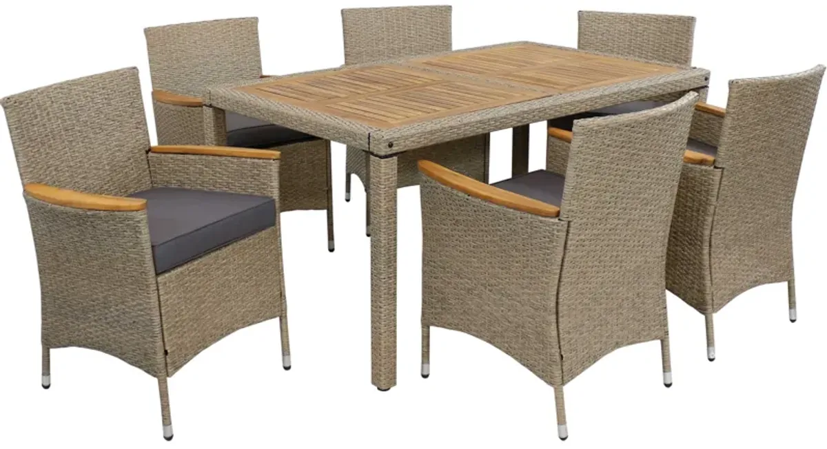 Sunnydaze Foxford Acacia Wood and Resin Rattan 7-Piece Patio Dining Set