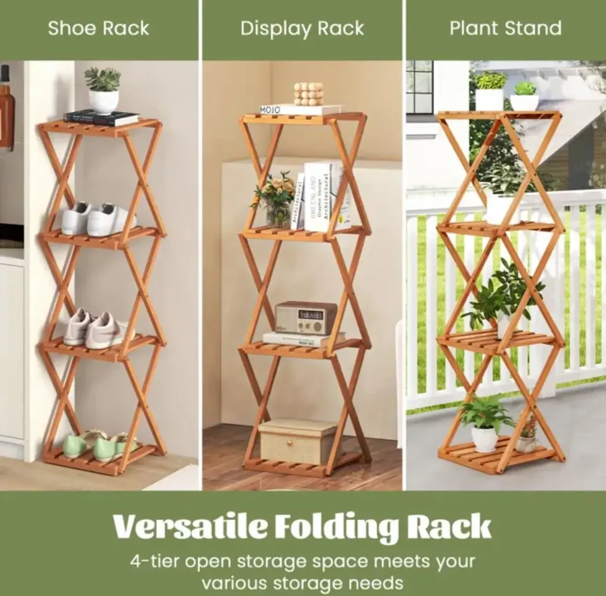 Hivvago 4-Tier Folding Plant Rack and Free Standing Shoe Rack