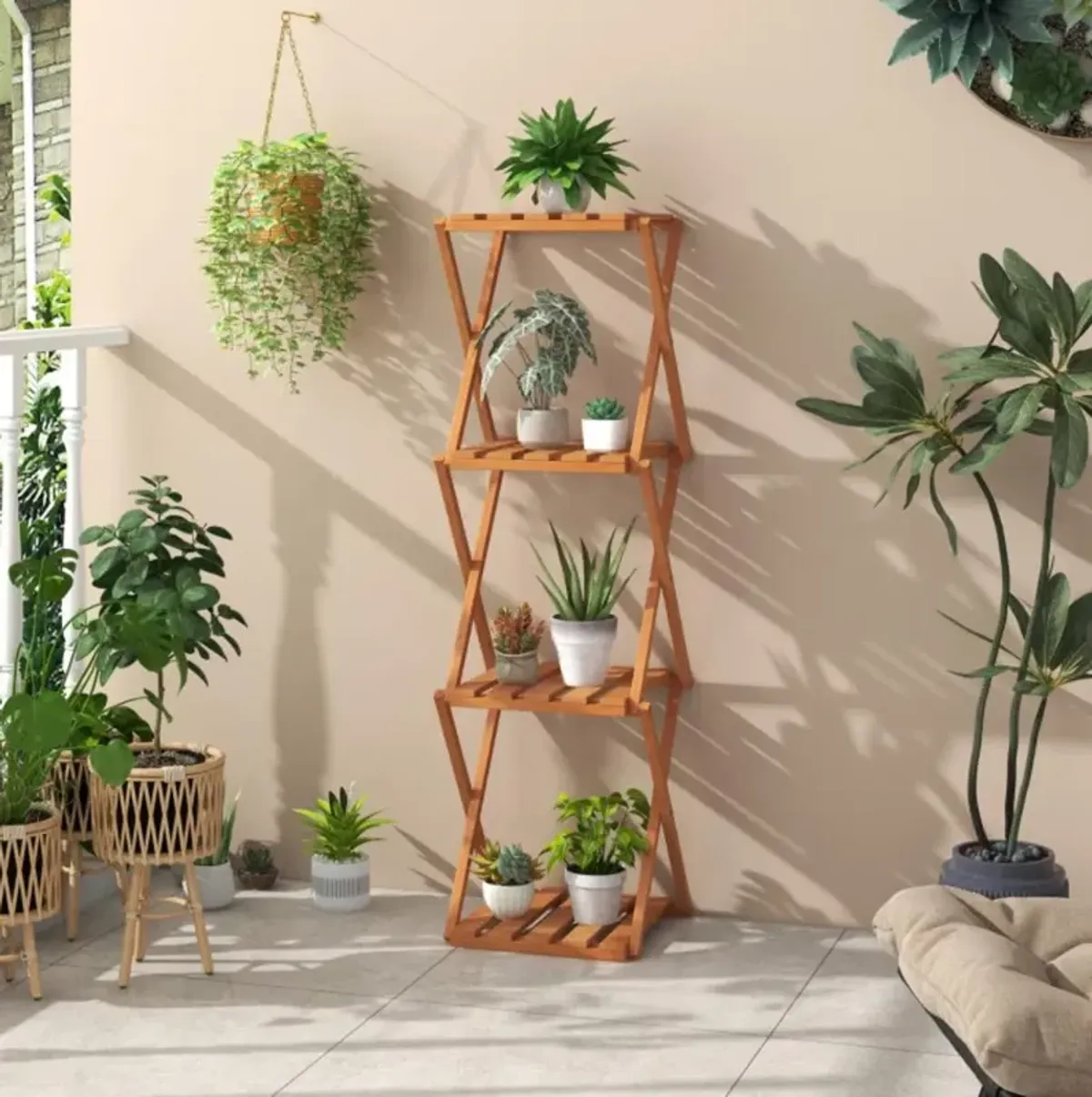 Hivvago 4-Tier Folding Plant Rack and Free Standing Shoe Rack