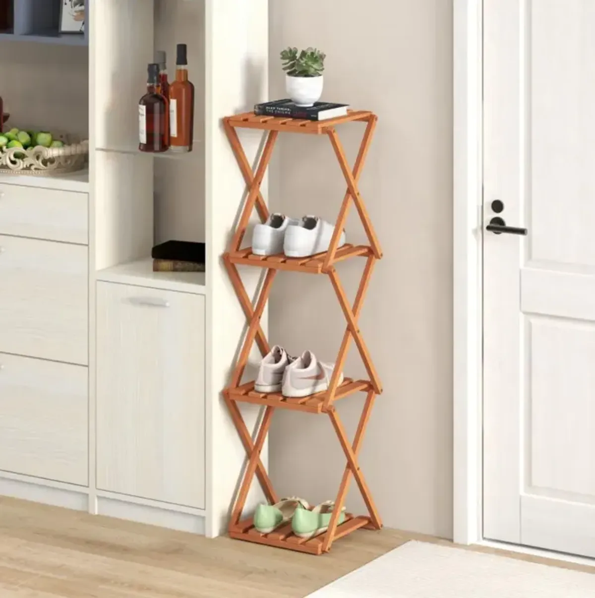 Hivvago 4-Tier Folding Plant Rack and Free Standing Shoe Rack