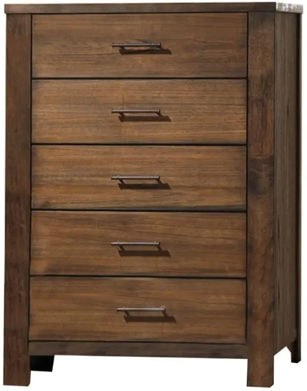 Tiva 48 Inch Tall 5 Drawer Dresser, Metal Handles, Distressed Oak Brown - Benzara