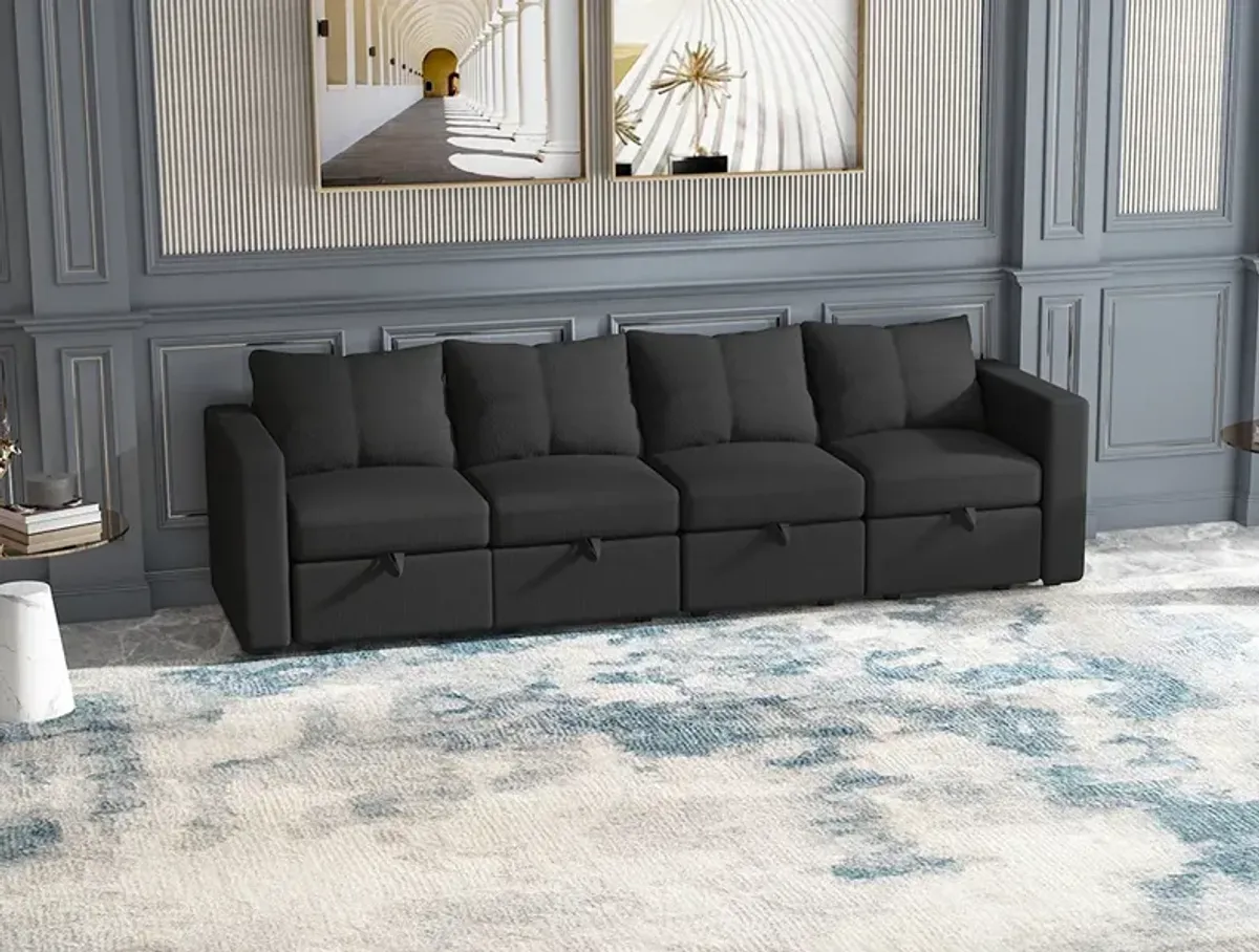 Livelylodge Modular 4-Seat Sofa with Wooden Frame and Pull-Out Bed, Convertible Sectional Sofa for Living Room, Available in Black, Beige, and Gray 109" L x 30.5" W x 34" H