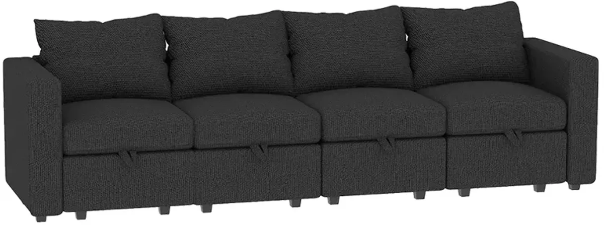 Livelylodge Modular 4-Seat Sofa with Wooden Frame and Pull-Out Bed, Convertible Sectional Sofa for Living Room, Available in Black, Beige, and Gray 109" L x 30.5" W x 34" H