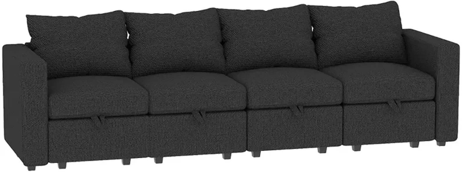 Livelylodge Modular 4-Seat Sofa with Wooden Frame and Pull-Out Bed, Convertible Sectional Sofa for Living Room, Available in Black, Beige, and Gray 109" L x 30.5" W x 34" H