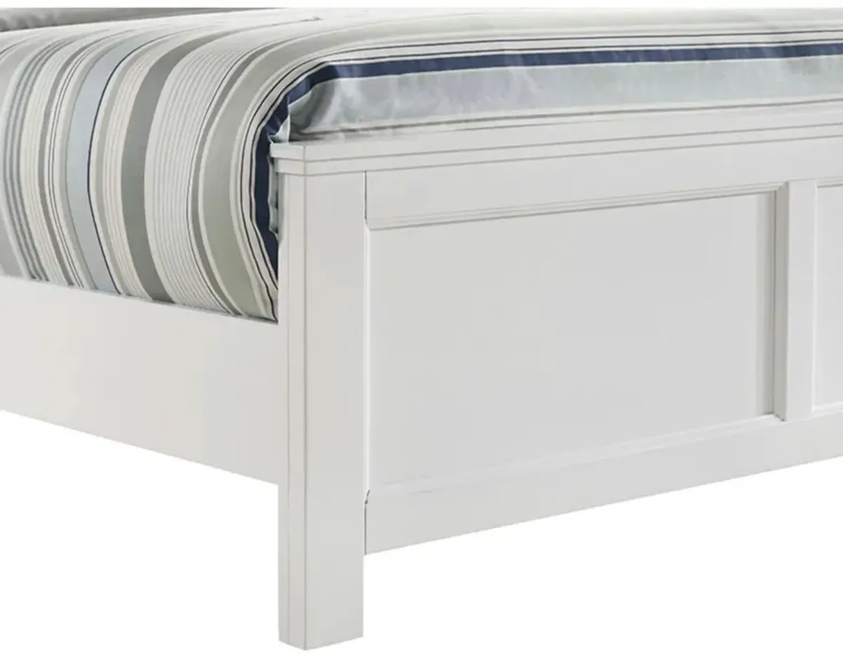 Aver Queen Size Bed, Transitional Carved Panel Design, White Wood Finish - Benzara