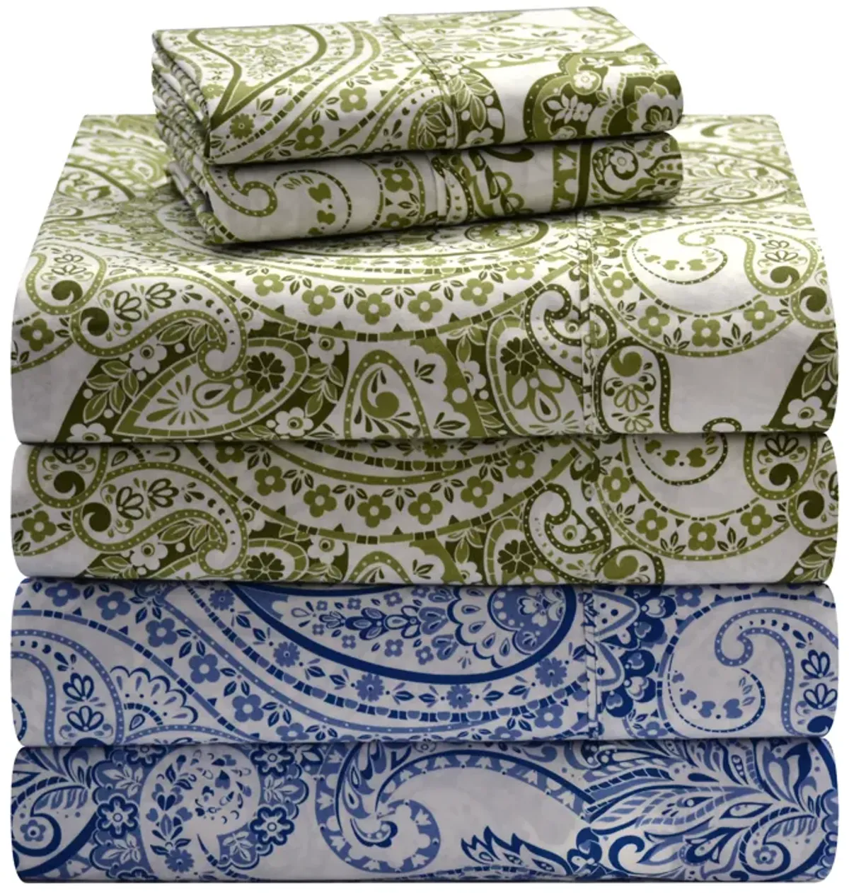 Pointehaven Boho Paisley Combed Cotton Percale Printed 4 pc Sheet Set