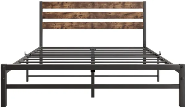 Hivvago FullSized Platform Bedframe with Slats and Vintage Wooden Head Board