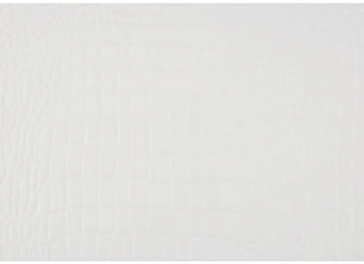 Teich Queen Bed, LED, Crystal Tufted Faux Leather Upholstery, White Wood - Benzara
