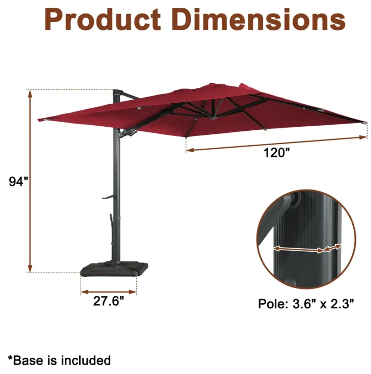 MONDAWE 10 ft. x 13 ft. Aluminum Cantilever Patio Umbrella  Garden Offset Umbrella with Base Weight Stand