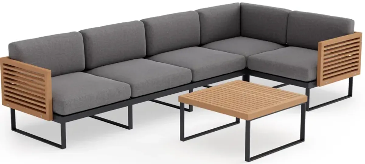 Monterey 5 Seater Sectional with Coffee Table - Aluminum and Teak